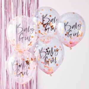 Βaby Girl Μπαλόνια με Ροζ Χρυσό Κονφετί