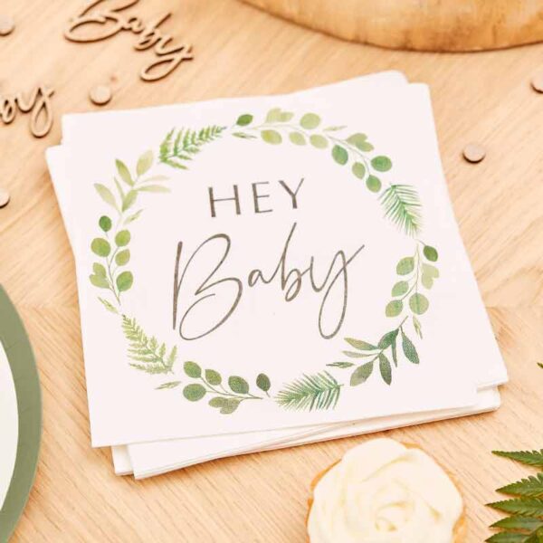 Baby Shower Χαρτοπετσέτες 'Hey Baby' Ευκάλυπτος