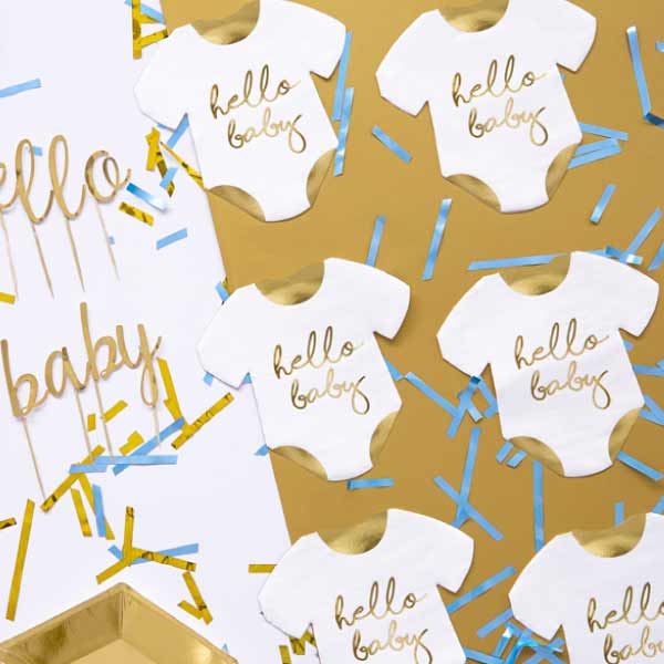 Χαρτοπετσέτες Romper Λευκό Με Χρυσό ‘Hello Baby’