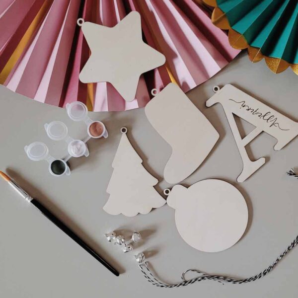 Pastel Kate DIY Χριστουγεννιάτικα Στολίδια, Αρχικό Ονόματος & χρώματα για βαφή